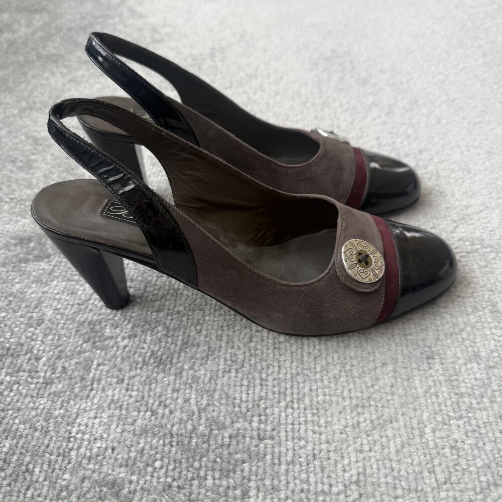 Brighton Shoes Womens Size 7.5 Leather Suede Slingback Heels Made in Italy - Picture 3 of 14